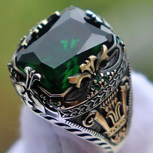 Handcrafted Handmade  Emerald-cut Vintage Silver Ri…